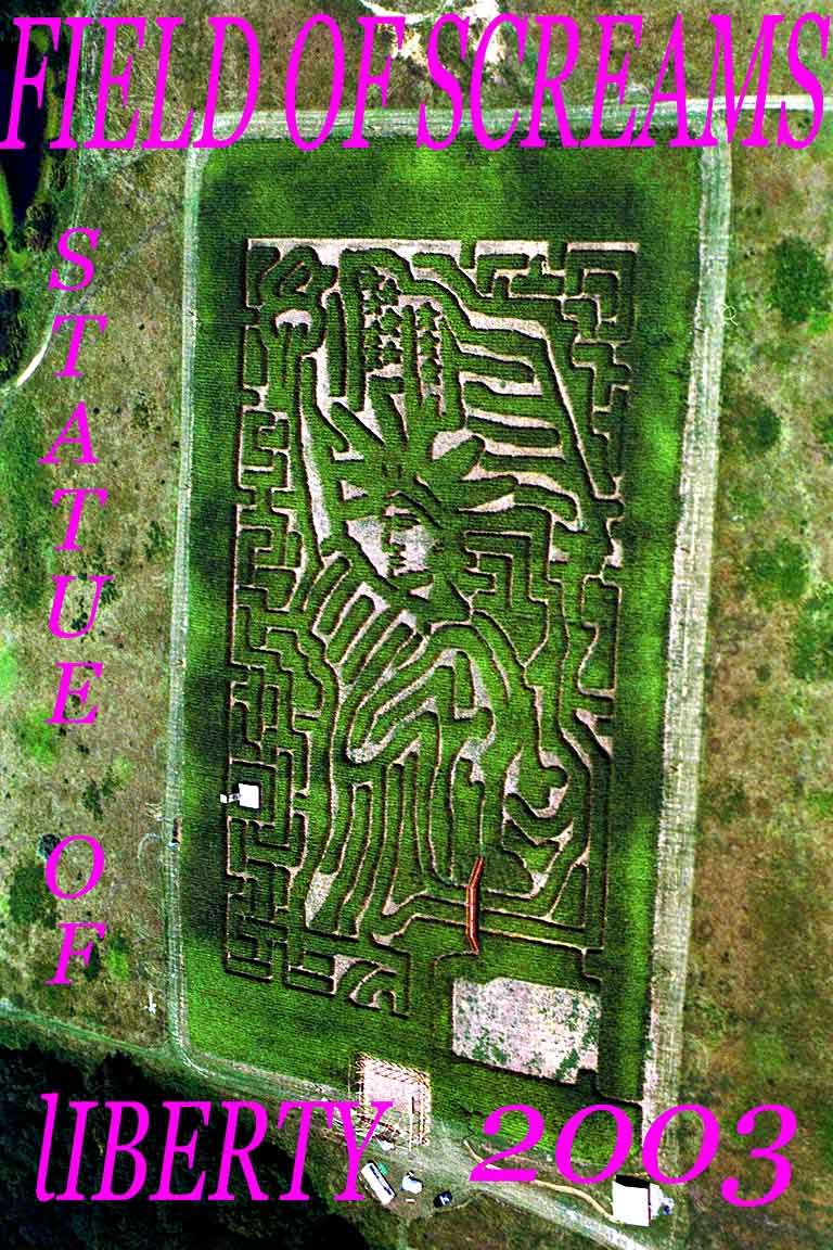 Field of Screams 2003 corn maze design, aerial view, Brandenburg Kentucky