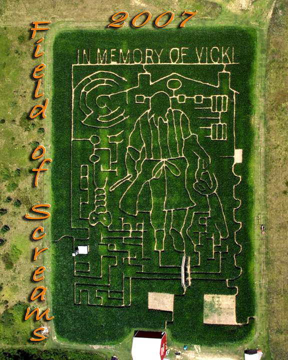 Field of Screams 2007 corn maze design, aerial view, Brandenburg Kentucky