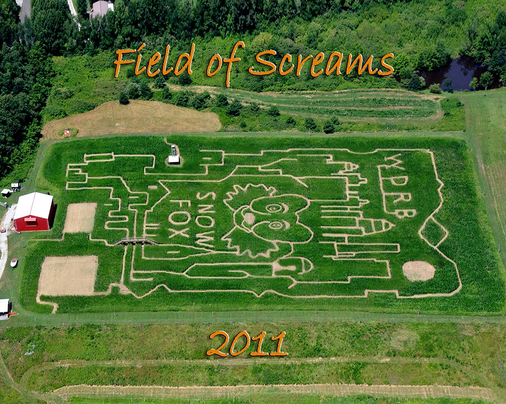 Field of Screams 2011 corn maze design, aerial view, Brandenburg Kentucky