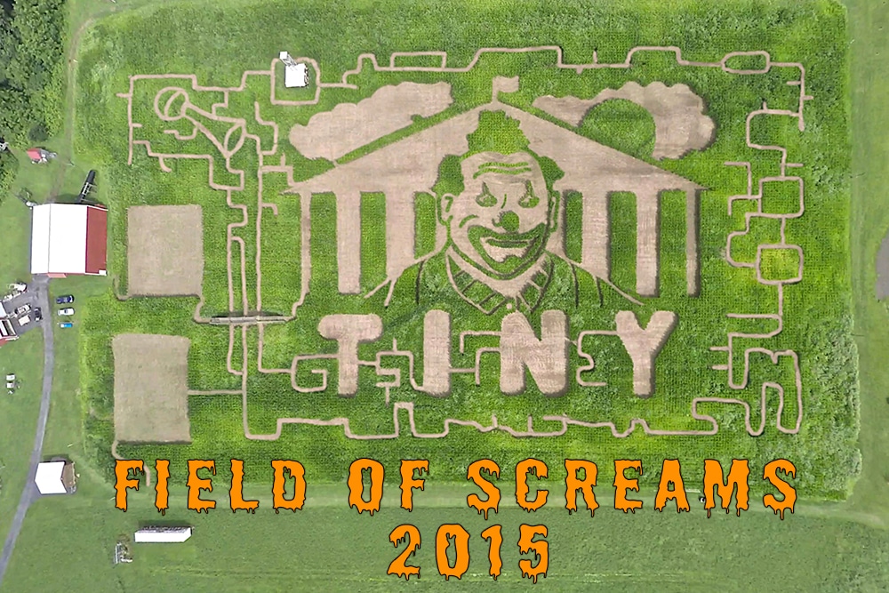 Field of Screams 2015 corn maze design, aerial view, Brandenburg Kentucky