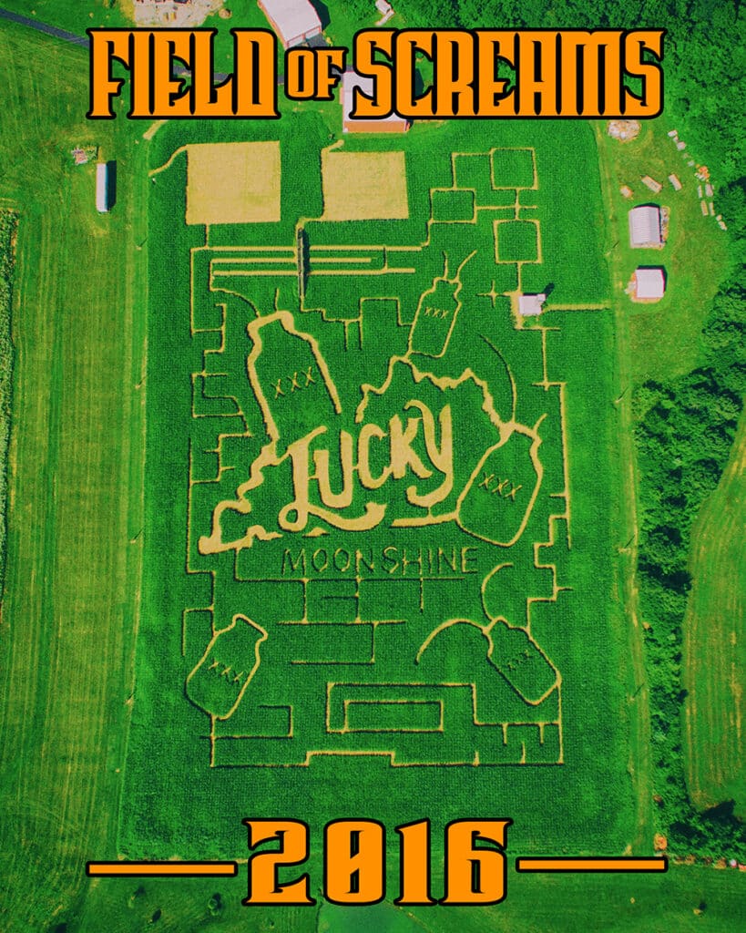 Field of Screams 2016 corn maze design, aerial view, Brandenburg Kentucky